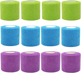 自着性テープ 自着性バンテージ 弾性包帯 くっ付く包帯 自着性包帯 伸縮包帯 通気性 手で切れる テーピング テーピング 弾性包帯 くっつくバンテージ 包帯テープ 伸縮 自着包帯 固定用 スポーツバンテージ 手で切れる 幅5cm 長さ4.5m 3色12巻入