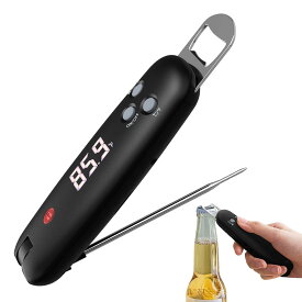調理用温度計 インスタント読み取り肉サーモグラフ、デジタル肉サーモグラフ,防水LEDディスプレイインスタントフードサーモグラフ - オーブンハイドロホザーグラフ、フライフライ、喫煙者、ロースト用の高速正確な格納式ボトルオープナー 単4電池2本（別売）
