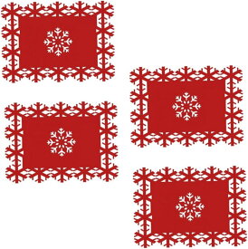 クリスマ スマット スノーフレーク柄 4枚セット フェルトテーブルマット クリスマスディナーデコレーション 耐熱マット