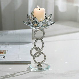 ティーライト キャンドルホルダー 蓮の花ホルダー クリスタルミラーベース シルバーメタルブラケット 最大1.5インチのティーライトキャンドルに対応 ウェディングテーブルセンターピース、ホームルームの装飾