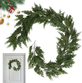 人工クリスマス ガーランド - パイン グリーン ガーランド、 | クリスマス ガーランドフェイクモミの木の枝クリスマス紅葉、階段用アップクリスマスデコレーションリース、190cm