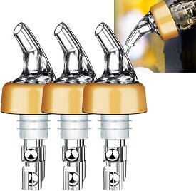 定量 ポアラー ポーラー ワイン ウイスキー 3個セット カクテル ボトル キッチン用品 注ぎ口 45ml 業務用 カクテルディスペンサー ホームバーツール (ゴールド)