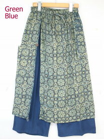 【送料無料】インド綿　草木染め　藍染め　ブロックプリント　アジュラック　2ウェイ　パンツスカート　涼しい　個性的　おしゃれ　大人　エスニック