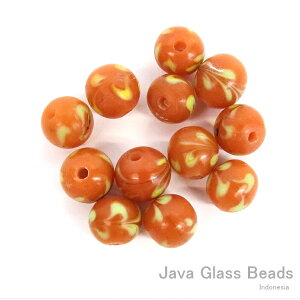 【メール便OK】とんぼ玉 ガラスビーズ ジャワ玉 オレンジ 丸形 12個入り