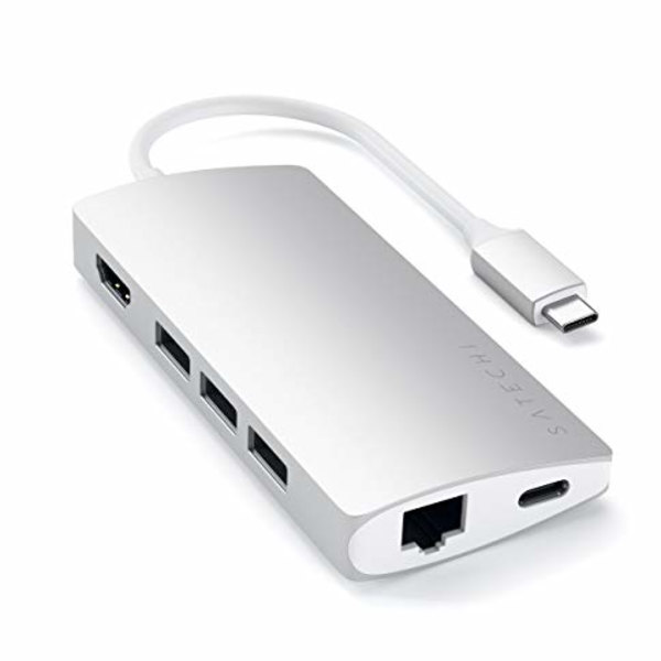 Satechi V2 激安商品 マルチ USB-C ハブ 8-in-1 PD 4K 60Hz 【国産】 USB-C充電 SDカードリーダー USB3.0ポートx3 シルバー HDMI イーサネット
