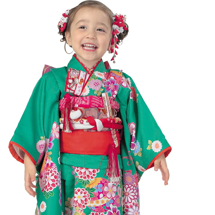 楽天市場】R・K 3歳きもの(三つ身)セット 菊 鞠 桜 緑 対応身長95cm 