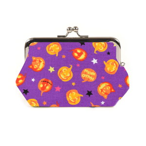 がま口 化粧ポーチ 小 ハロウィンかぼちゃ柄 紫 ギフト プレゼント おしゃれ 可愛い がま口 ポーチ 敬老の日 母の日 父の日 クリスマス ホワイトデー