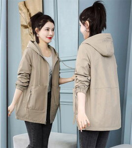 スプリングコート フード付き レディース 新作 無地 長袖 紐 ジャケット コート アウター 春 秋 ショートコート デザイン感 ファスナー ポケット 春物 お洒落 大きいサイズ カジュアル シン