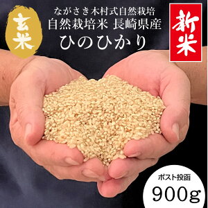 【 新米 自然栽培米 】ながさき木村式自然栽培 玄米 長崎県産 ひのひかり 900g 令和7年産 送料無料 ポスト投函 ポイント消化 コンパクト 収納 便利 おいしい 米 チャック 脱酸素剤 長期保存米