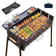 バーベキューコンロ bbq コンロ 折りたたみ 焚き火台 大型 8人用 火力調節可能 調味料棚板付き キャンプ …