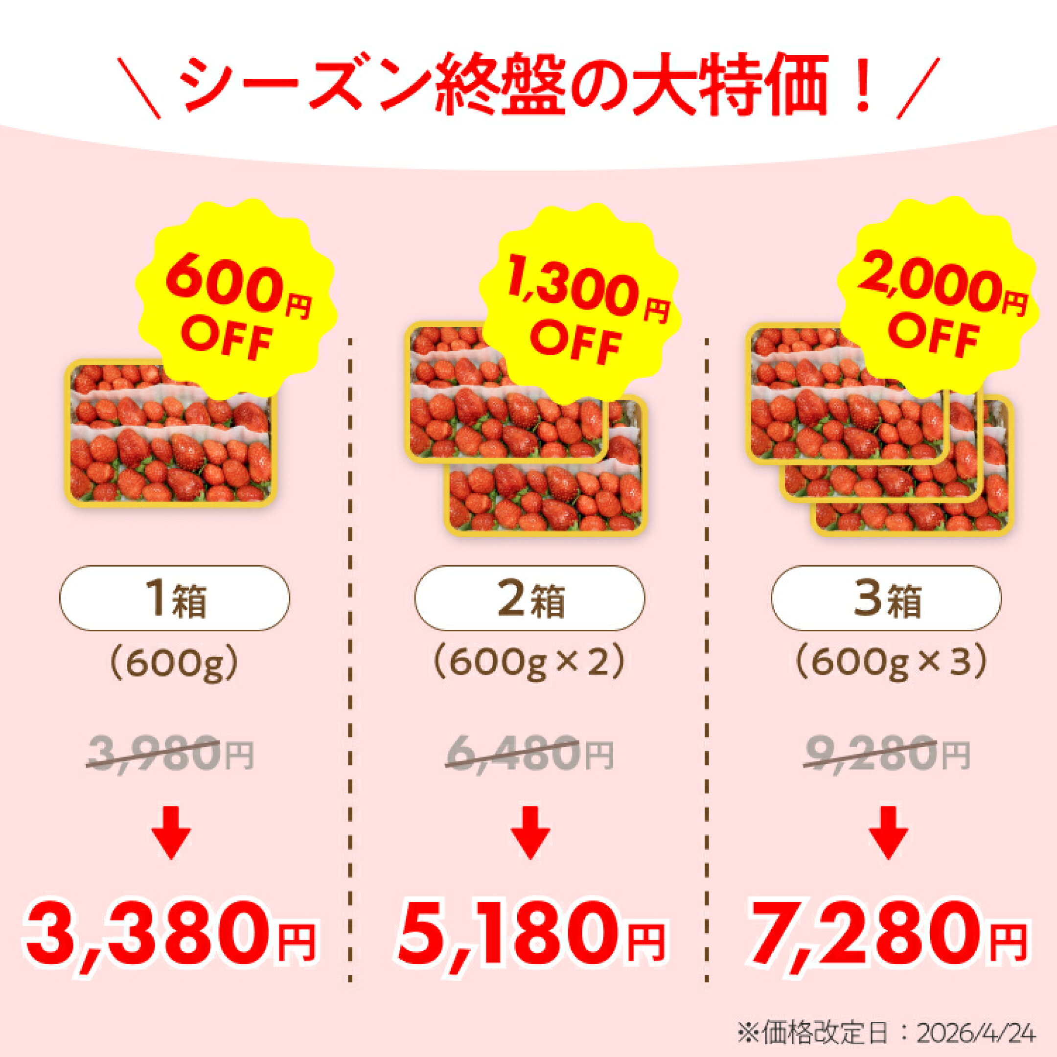 シーズン終盤につき大小ミックスモカベリーが最大2,000円OFF