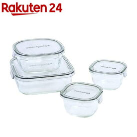 イワキ(iwaki) パック＆レンジ 角型4点セット クールグレー PCPRN4GY21(1セット)【イワキ(iwaki)】[耐熱ガラス 保存容器 電子レンジ オーブン 食洗機]