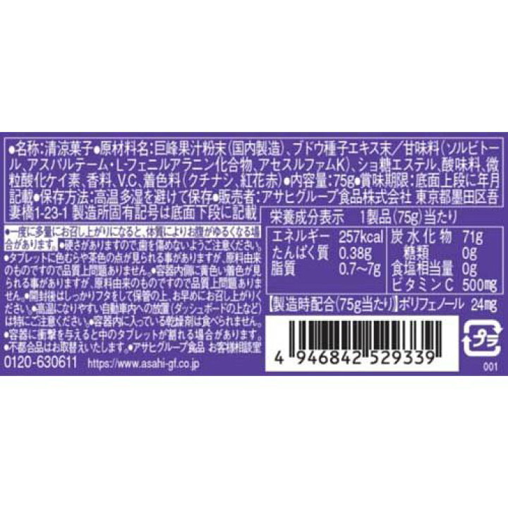 大阪京菓 Zrxアサヒフード ７５ｇ ミンティアブリーズフレッシュグレープボトル 48個