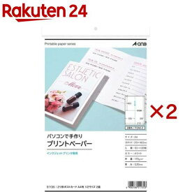 エーワン プリントペーパー A4 2つ折 インクジェット ミシン目 51135(10シート×2セット)【エーワン】