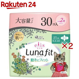 エリス 素肌のきもち ルナフィット 特に多い昼用 羽つき 27cm(30枚入×2セット)【elis(エリス)】