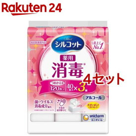 シルコット 消毒 ウェット アルコールタイプ 詰替 ユニチャーム(40枚*3個入*4セット)【シルコット】