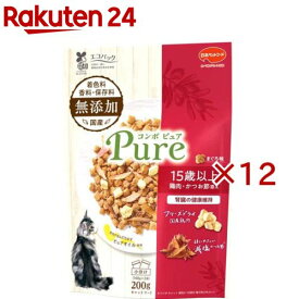 コンボ キャット ピュア 15歳以上 まぐろ味・鶏肉・かつお節添え(200g×12セット)【コンボ ピュア】