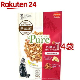 コンボ キャット ピュア 15歳以上 まぐろ味・鶏肉・かつお節添え(200g*14袋セット)【コンボ ピュア】