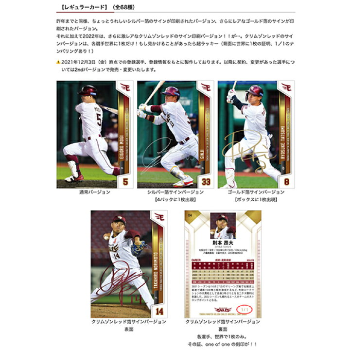 楽天市場 Eコレ 22楽天イーグルスベースボールカード1st 1box パック 1枚入り 楽天イーグルスオンラインショップ
