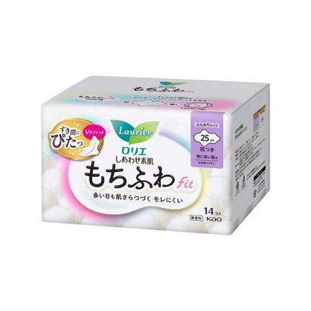 ロリエしあわせ素肌 もちふわfit 特に多い昼用25cm 羽つき 14個入 【ロリエ】 生理用ナプキン