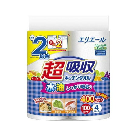 エリエール 超吸収キッチンタオル 100カット 4ロール 【エリエール】 キッチンペーパー・ふきん類