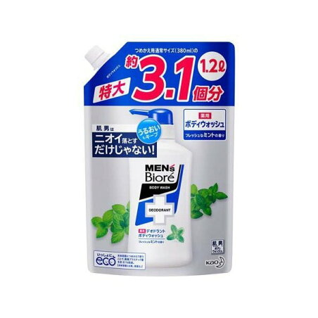 メンズビオレ 薬用デオドラントボディウォッシュ フレッシュなミントの香り 詰替 1200ml 【メンズビオレ】 メンズ ボディソープ