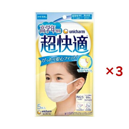 超快適マスク 高学年専用 かぜ・花粉用 プリーツタイプ 不織布マスク 5枚入×3セット 【超快適マスク】 小さめマスク