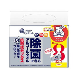 エリエール 除菌できるアルコールタオル 抗菌成分プラス ボックス つめかえ用 40枚入*8個パック 【エリエール】 ティッシュ