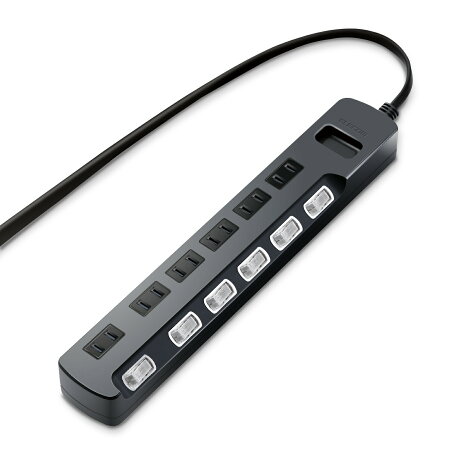 エレコム 電源タップ 雷ガード 個別スイッチ ほこりシャッター付 スイングプラグ 6個口 5m ブラック AVT-K6A-2650BK