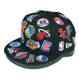 NEW ERA x 楽天別注 NBA ALL OVER LOGO 9FIFTY キャップ ブラック / NBA ファングッズ 帽子 送料無料 ニューエラ