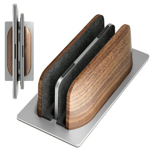 LOE(ロエ) ノートパソコン スタンド 縦置き 収納ホルダー 2台対応 幅調節可 木製デザイン アルミ合金 全機種対応 MacBook/Surface/iPad 省スペース PCスタンド