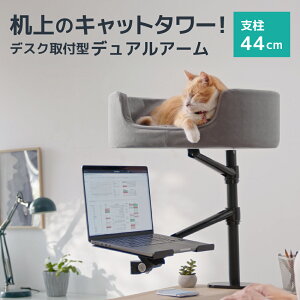LOE(ロエ) デュアルアーム型 キャットタワー デスク取り付け型 猫用ベッド モニター・ノートPC設置可能 アームスタンド 省スペース 多頭飼い対応 (デュアルアームセット 44cm支柱)