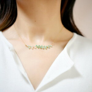 幸運と幸福 叡智を象徴する石 オリジナル グラデーションエメラルドのホースシュー(馬蹄)ネックレス 5月の誕生石 14kgf ゴールドフィルド 天然石 パワーストーン ハンドメイド RALULU.SHU