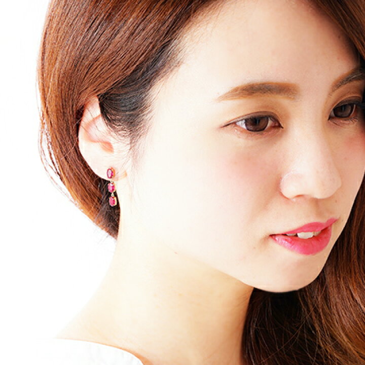 楽天市場】K18 ルビー3連ブラタイプピアス 両耳3カラット(1.5ct×2 