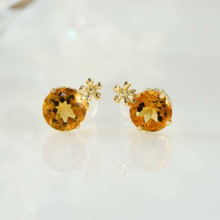 楽天市場】K18 シトリン 8mm ピアス 花パーツ付き K18シリコンダブル 