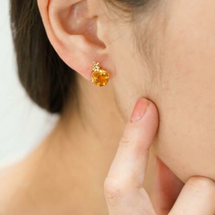 楽天市場】K18 シトリン 8mm ピアス 花パーツ付き K18シリコンダブル 