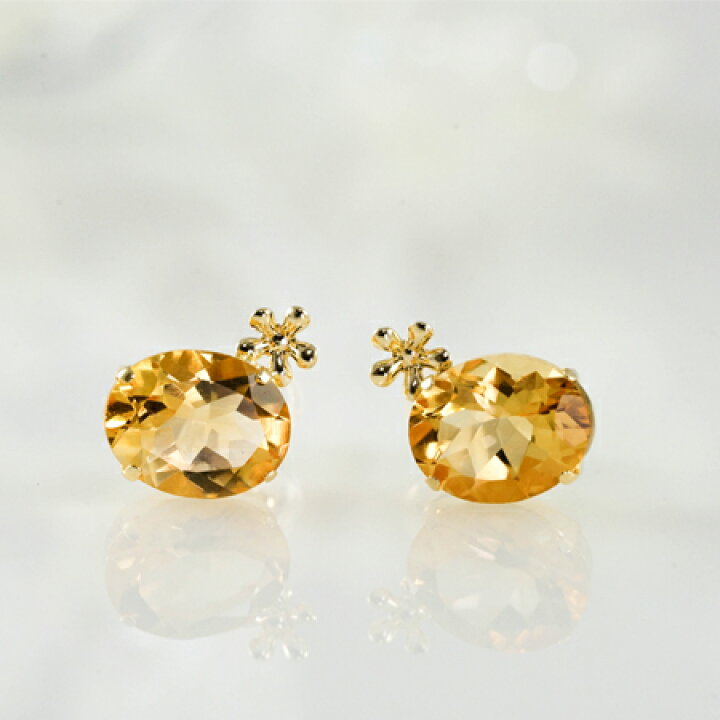 楽天市場】K18 シトリン 8mm×10mm オーバル(小判) ピアス 花パーツ付き 