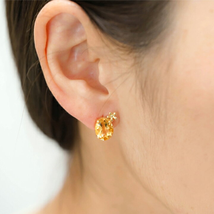 楽天市場】K18 シトリン 8mm×10mm オーバル(小判) ピアス 花パーツ付き 
