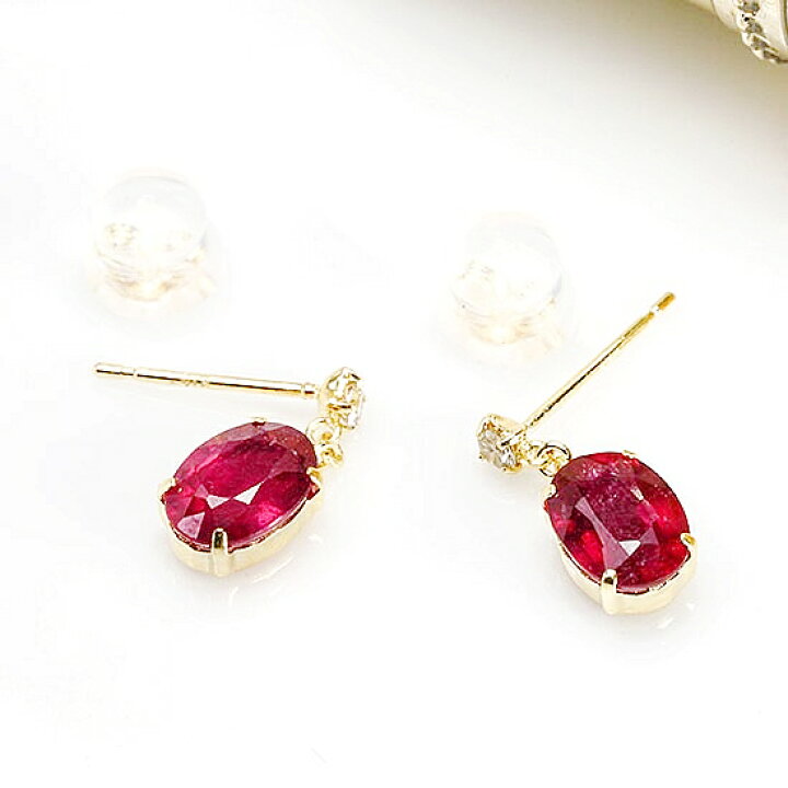 楽天市場】K18 大粒ルビーピアス両耳ペアートータル2カラット(1ct×2 