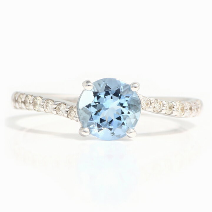 楽天市場】K18WGアクアマリンリング0.70ct＆ダイヤモンドリング 