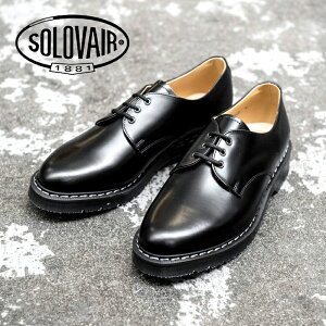 【SOLOVAIR (ソロヴェアー/ソロベアー)】プレーントゥ 3ホールブーツ 3EYE GIBSON SHOE ブラック メンズシューズ 革靴 カジュアル ビジネス 紳士靴 ポストマンシューズ オックスフォードシューズ Bla