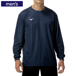Mizuno ミズノ 長袖シャツ ナビドライTシャツ(長袖/丸首) メンズ ネイビーx白 32MAC195