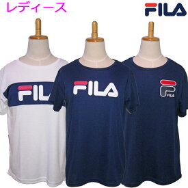 レディース Tシャツ FILA フィラ プリント フェルトワッペン 切替 女性、婦人 用 半袖 可愛い カワイイ、かわいい 夏物 白 黒 ホワイト ブラック スポーツ 部活 運動 ランニング ウォーキング (おしゃれ トップス tシャツ 紫外線対策 吸汗速乾