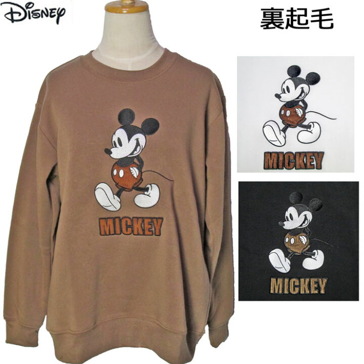 楽天市場 レディース トップス カットソー ディズニー 裏起毛 トレーナー キャラクター ブランド Diney 異素材ワッペン シシュウ ミッキー 可愛い カワイイ かわいい スウェット クルーネック 冬物 長袖 女性用 誕生日 はハロウィン クリスマス プレゼント M L サイズ