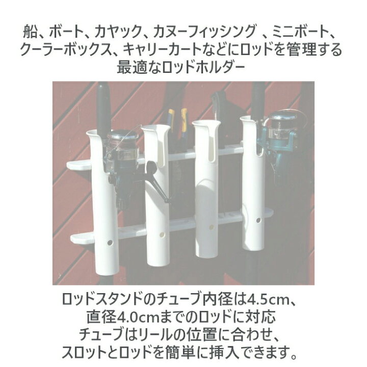 楽天市場 送料無料 ロッドホルダー ロッドスタンド パイプ 取り付け用 樹脂 レール用プラロッドホルダー 釣り 用品 グッズ 専用取付ボルトナット付 釣り竿スタンド 釣り道具収納 チューブ 2連ロッド 2個セット フィッシングボート 船 ボート 船舶 マリン用品 海 白