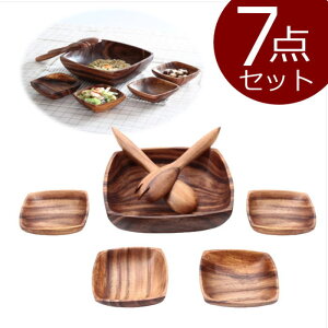 トレイ アカシア プレート ボウルセット(スプーン&フォーク付) Aスクエア 94494 お皿 キッチン雑貨 食卓 食器 お洒落 おしゃれ
