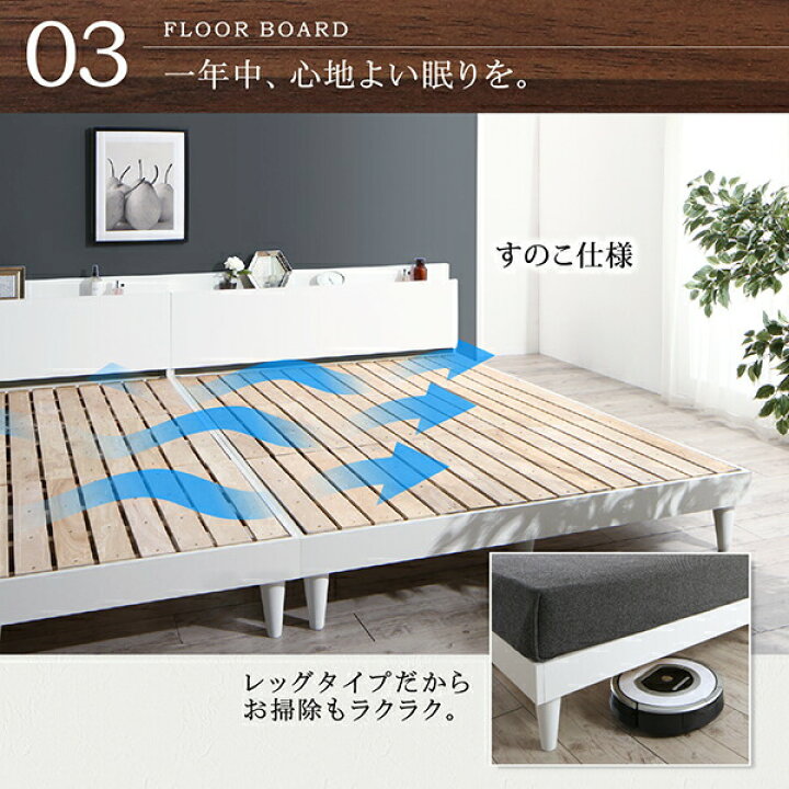 楽天市場】棚・コンセント付きデザインすのこベッド プレミアム 