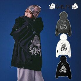 ガルフィー バチバチピアス パーカー 裏毛 スウェット ZIP パーカー メンズ レディース ジップパーカー GALFY オーバーサイズ イヌ ロゴ ストリート カジュアル ユニセックス 男女兼用 トップス ストリートカルチャー WHITE BLACK INK BLACK
