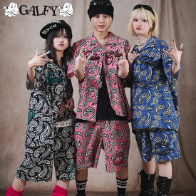 セットアップ GALFY ガルフィー ペイズリー柄 メンズ レディース 上下セット 半袖 シャツ ハーフパンツ ショートパンツ SETUP ストリート カジュアル 夏 サブカル アクティブ ストリート カルチャー BLACK PINK BLUE