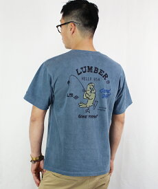 Tシャツ メンズ レディース ランバー アメカジ プリント 半袖Tシャツ LUMBER カットソー クルーネック Tシャツ ショートリーブ 半袖 綿 コットン 男女兼用 ユニセックス トップス アウトドア キャンプ フェス 釣り フィッシング USA 白 黒 ホワイト ブラック ブルー